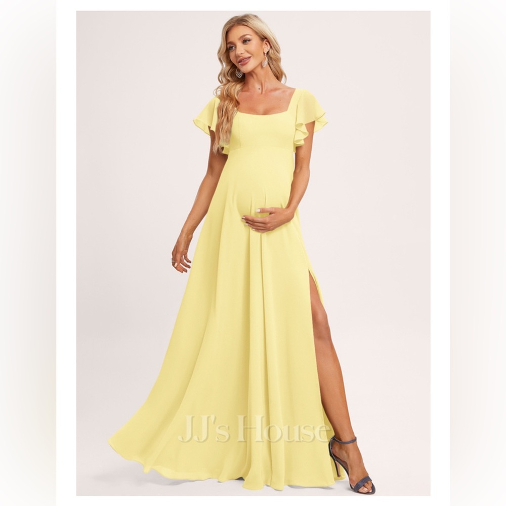 JJ’s HOUSE A-Line Square Floor-Length Chiffon Maternity Dress with Ruffle
